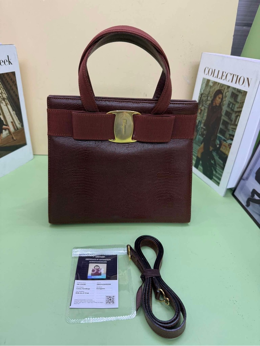 Salvatore Ferragamo Burgundy Bow Top-Handle Shoulder Bag